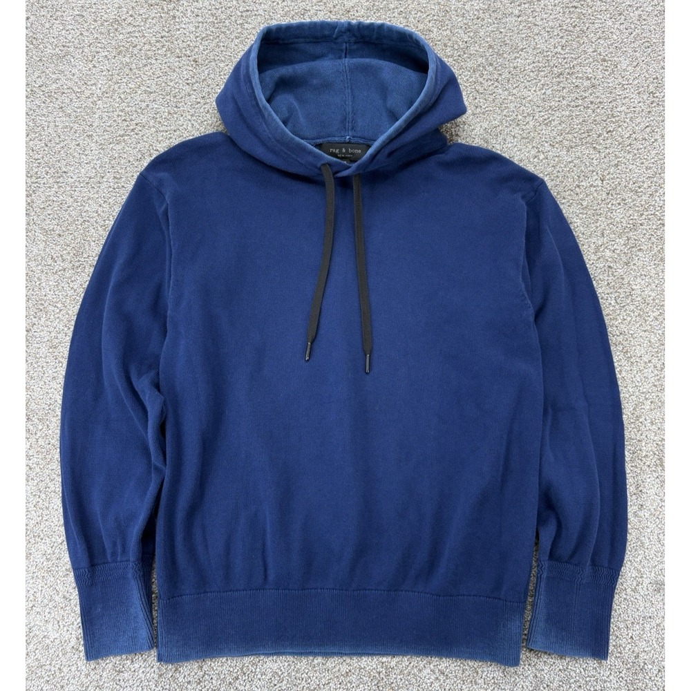 Rag & Bone Lived-In Ombre Rib Hooded Sweatshirt Women's M Blue 100% Cotton Knit